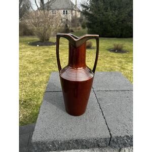 Grecian Amphora Egyptian Revival Vase Art Deco Brown 4688P Pottery Vase 14” Tall